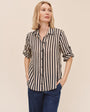 Bella DahlSplit Back Button Down - Black-Ecru StripeTops