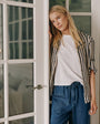 Bella DahlSplit Back Button Down - Black-Ecru StripeTops
