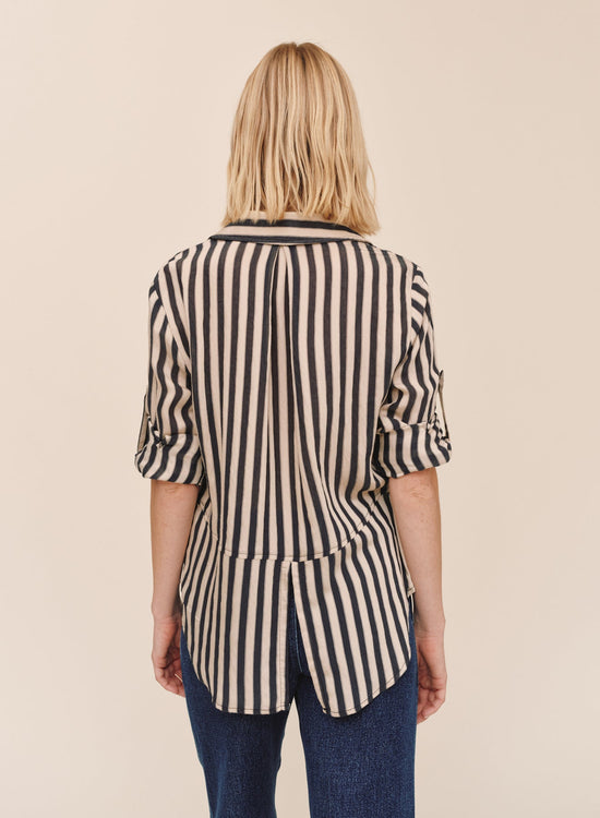 Bella Dahl Split Back Button Down - Black-Ecru Stripe View 2