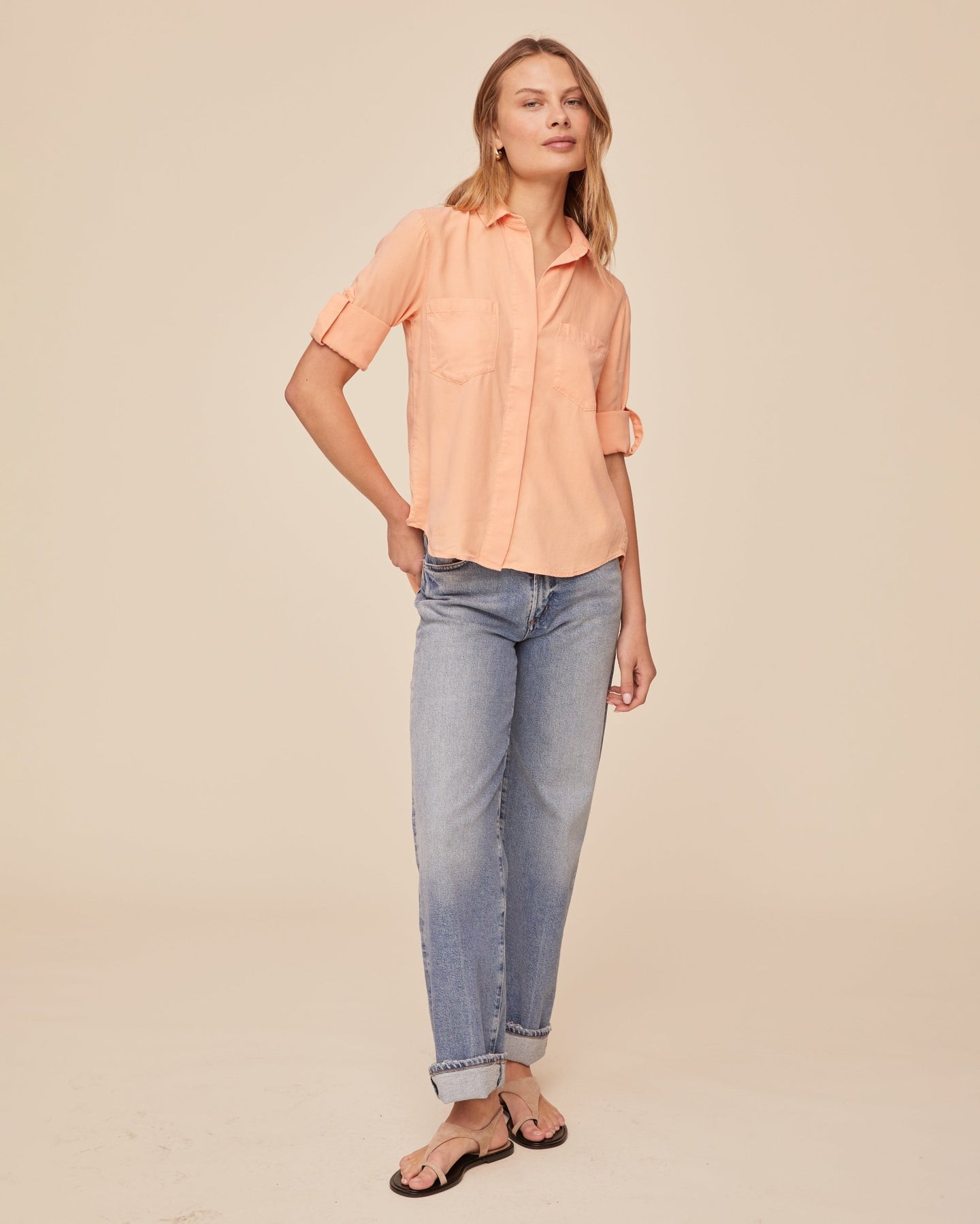 Bella DahlSplit Back Button Down - Golden BlushTops