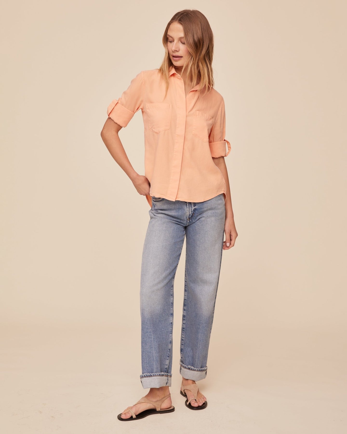 Bella DahlSplit Back Button Down - Golden BlushTops