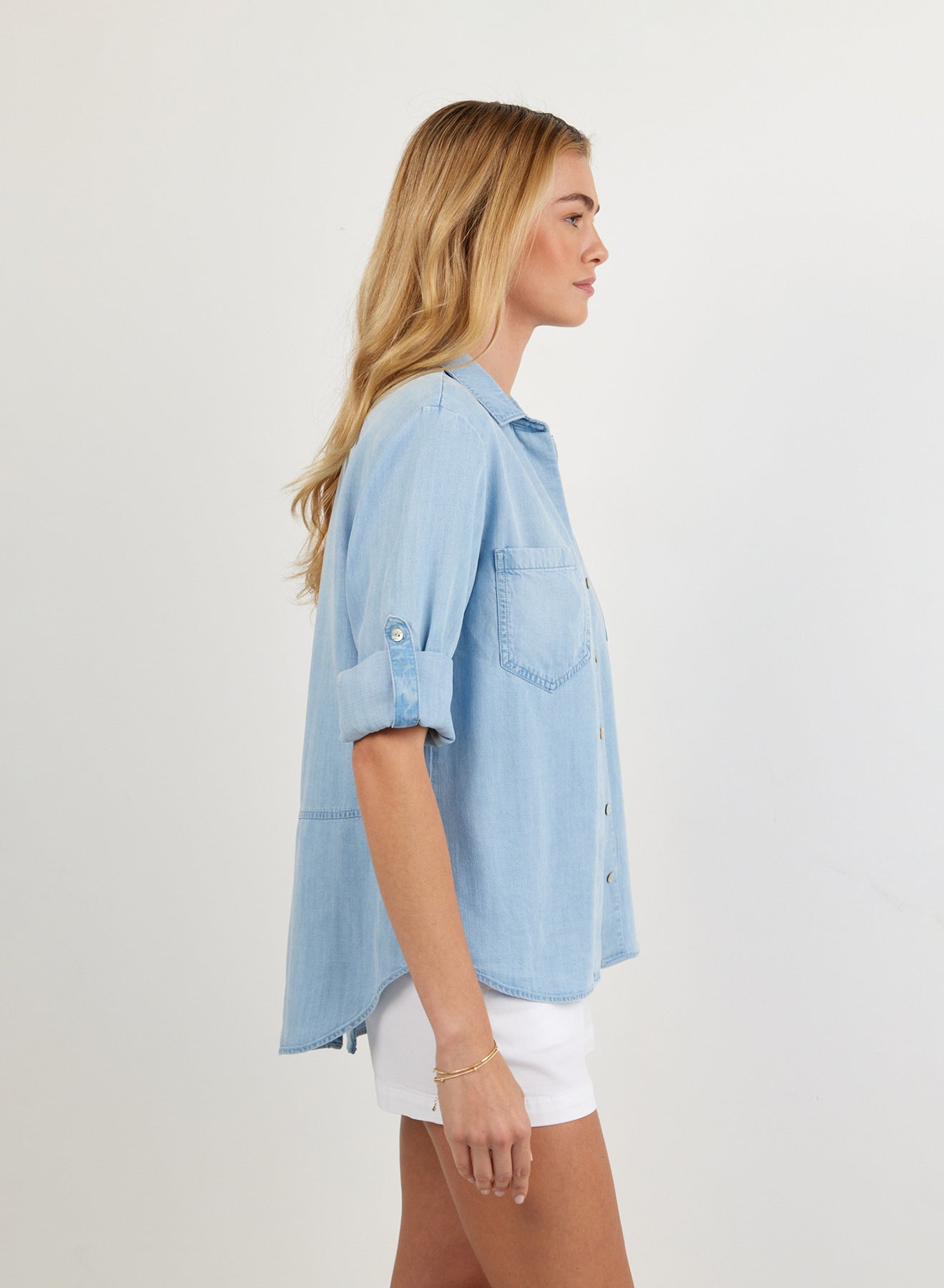 Bella DahlSplit Back Button Down - Light Sunspray WashTops