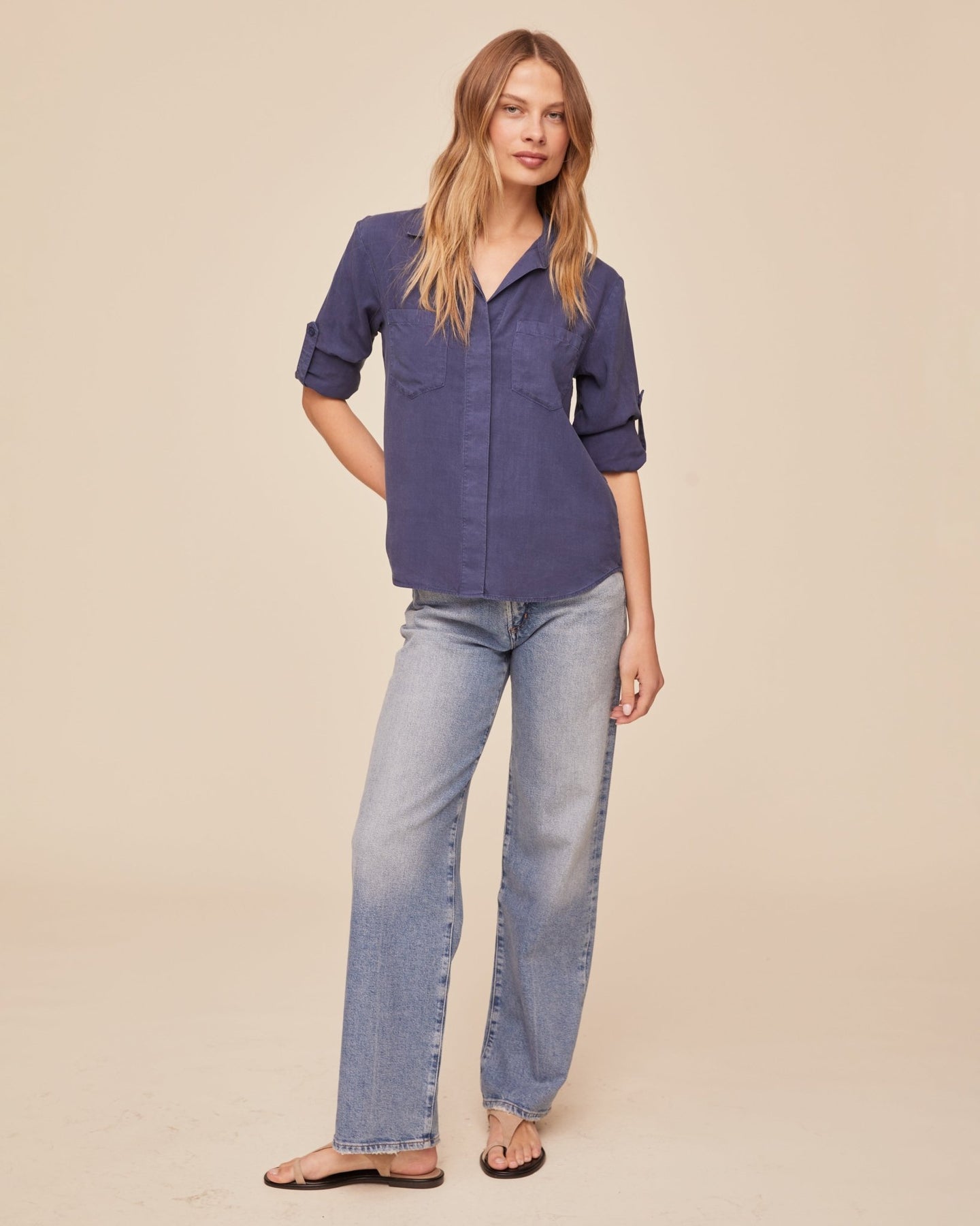 Bella DahlSplit Back Button Down - Midnight SurfTops