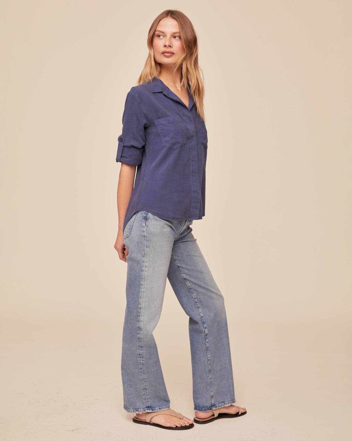 Bella DahlSplit Back Button Down - Midnight SurfTops