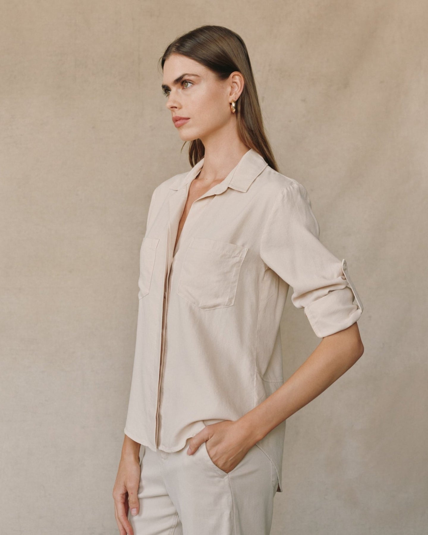 Bella DahlSplit Back Button Down - Moon StoneTops