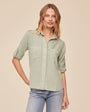 Bella DahlSplit Back Button Down - Oasis GreenTops