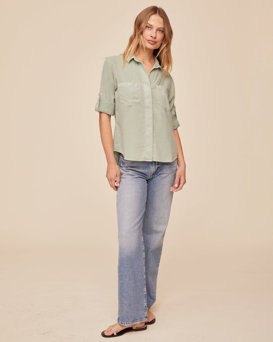Bella Dahl Split Back Button Down - Oasis Green View 2