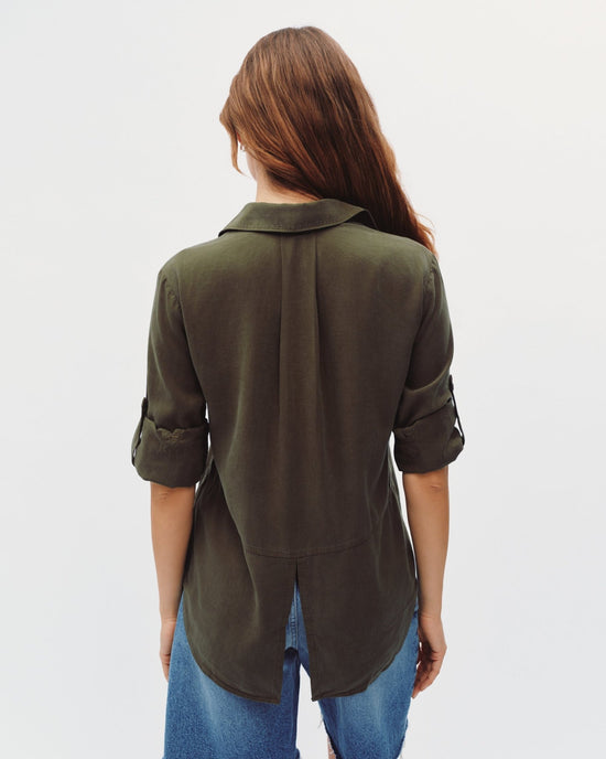 Bella Dahl Split Back Button Down  - Olive Night View 2