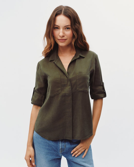 Bella Dahl Split Back Button Down  - Olive Night