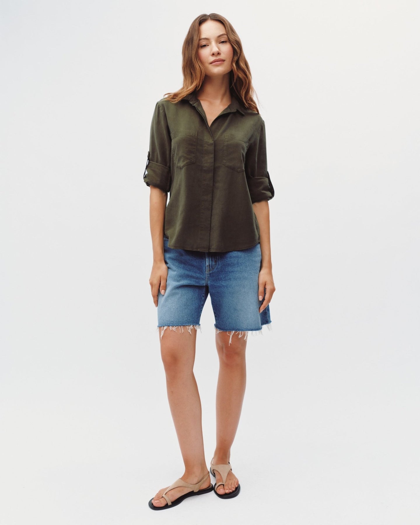 Bella DahlSplit Back Button Down - Olive NightTops