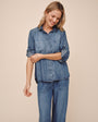 Bella DahlSplit Back Button Down - Shadow Blue WashTops