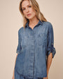 Bella DahlSplit Back Button Down - Shadow Blue WashTops