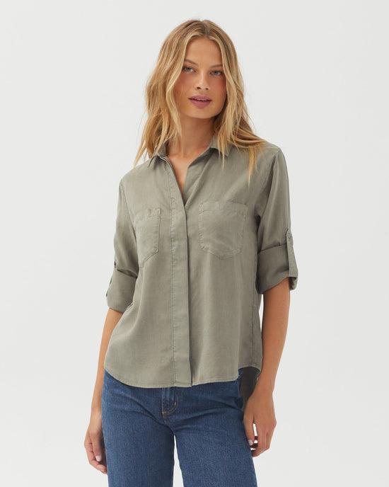Bella Dahl Split Back Button Down - Soft Army