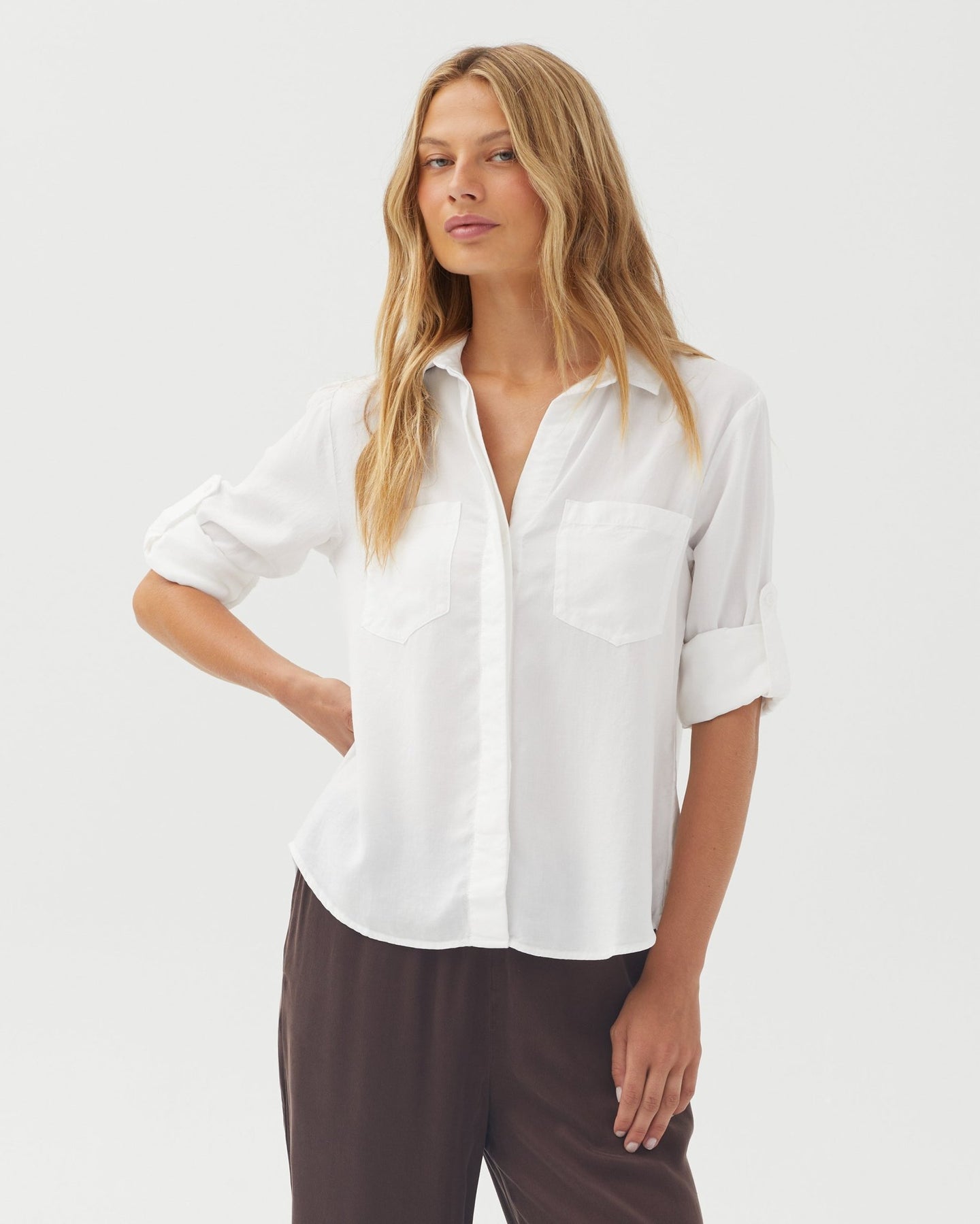 Bella DahlSplit Back Button Down - WhiteTops