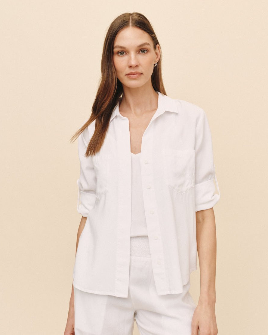Split Back Button Down Shirt in White - Bella Dahl