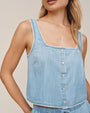 Bella DahlSquare Neck Button Front Tank - Ombre Mist WashTops