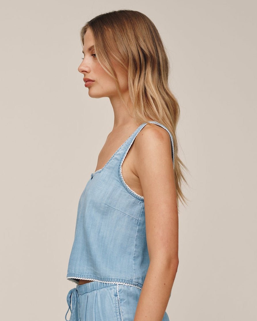 Bella DahlSquare Neck Button Front Tank - Ombre Mist WashTops