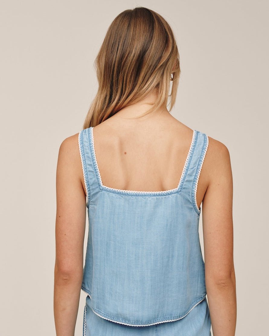 Bella DahlSquare Neck Button Front Tank - Ombre Mist WashTops