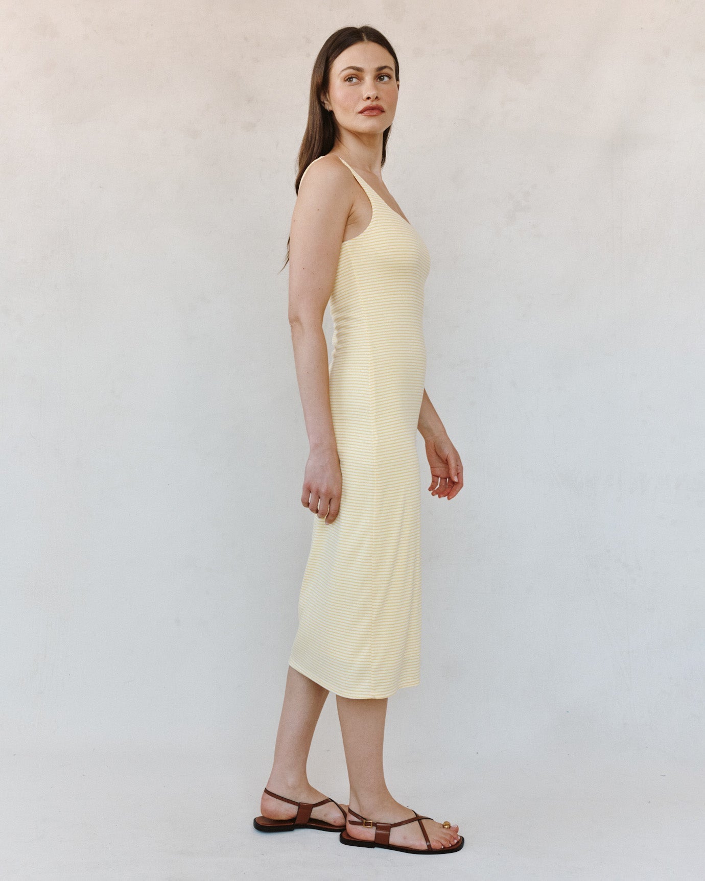 Bella DahlSquare Neck Fitted Midi Dress - Lemon Meringue StripeDresses