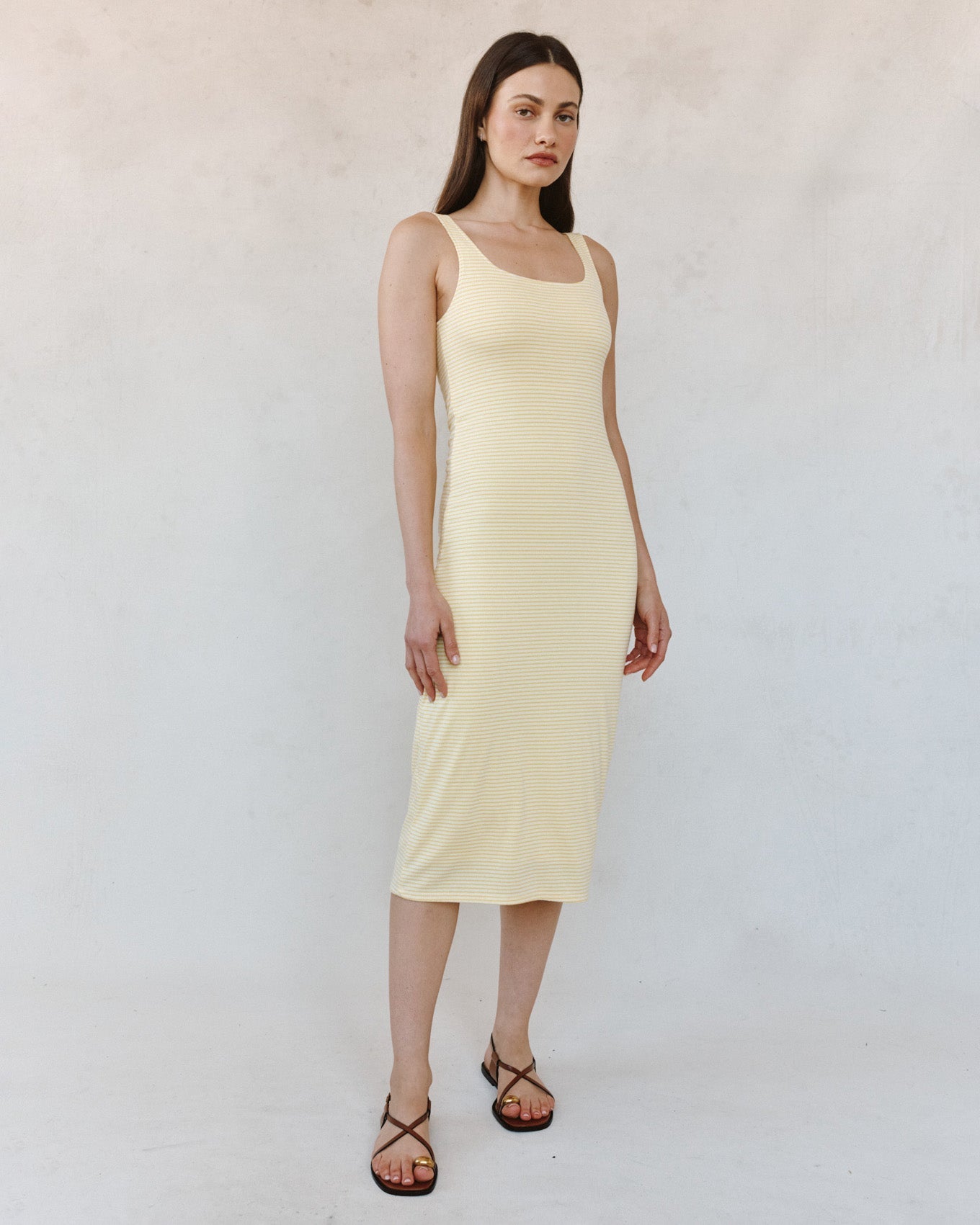 Bella DahlSquare Neck Fitted Midi Dress - Lemon Meringue StripeDresses