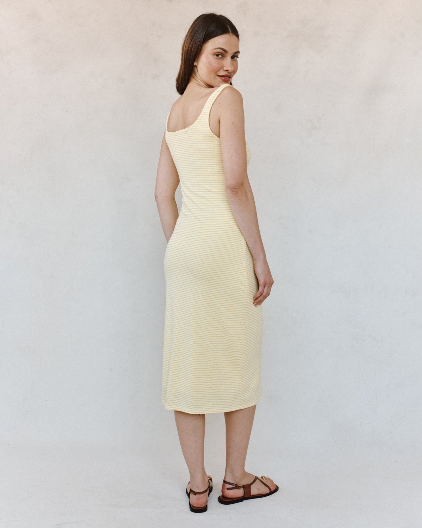 Bella DahlSquare Neck Fitted Midi Dress - Lemon Meringue StripeDresses