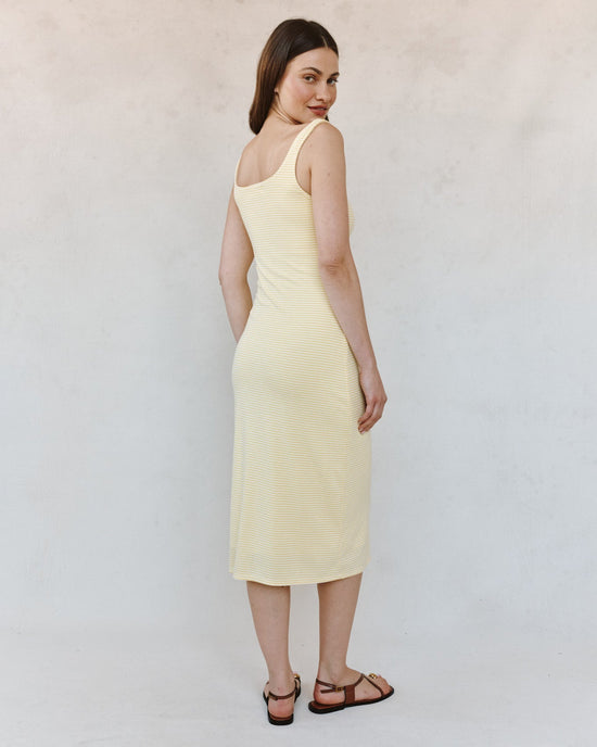 Bella Dahl Square Neck Fitted Midi Dress - Lemon Meringue Stripe View 2