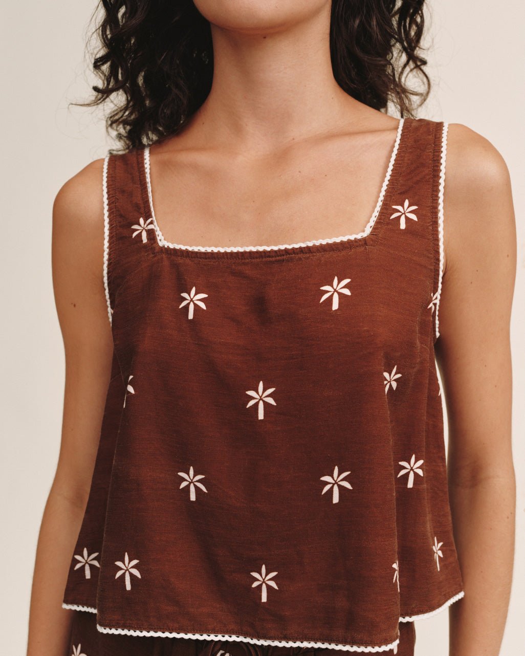 Bella DahlSquare Neck Trimmed Tank - Coconut Palm PrintTops