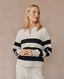 Bella DahlStripe Placket Pullover Sweater - Oat & BlackSweaters