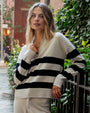 Bella DahlStripe Placket Pullover Sweater - Oat & BlackSweaters