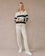 Bella DahlStripe Placket Pullover Sweater - Oat & BlackSweaters