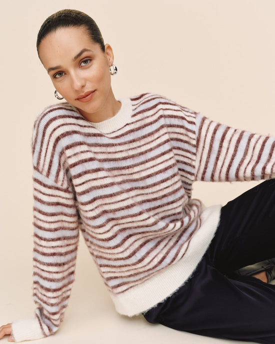 Bella Dahl Striped Crew Neck Sweater - Frosty Stripe View 2