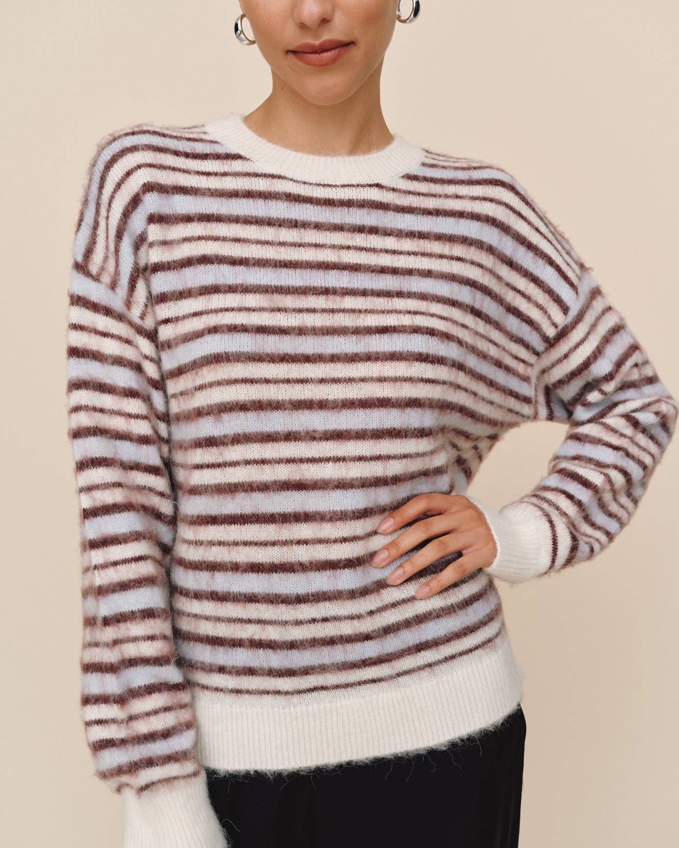 Bella DahlStriped Crew Neck Sweater - Frosty StripeSweaters