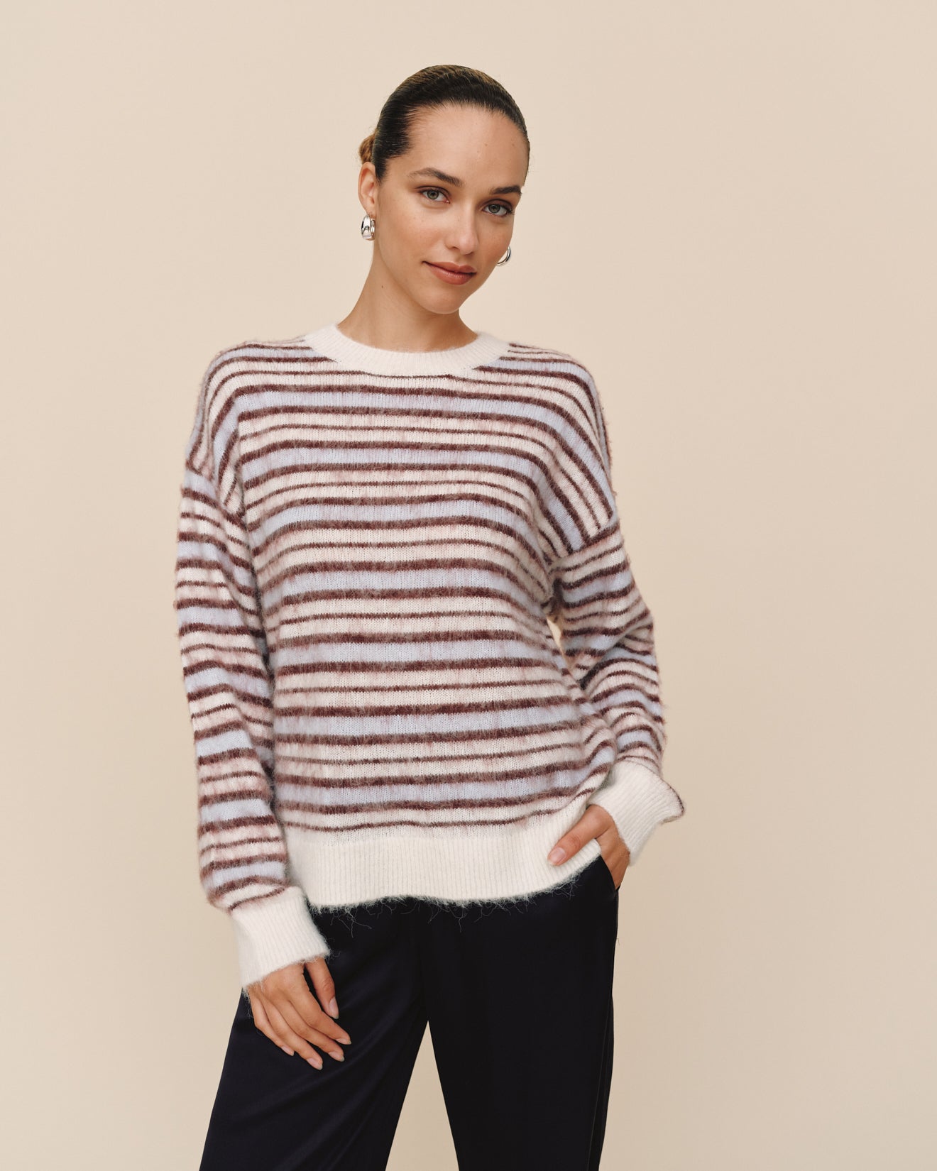 Bella DahlStriped Crew Neck Sweater - Frosty StripeSweaters