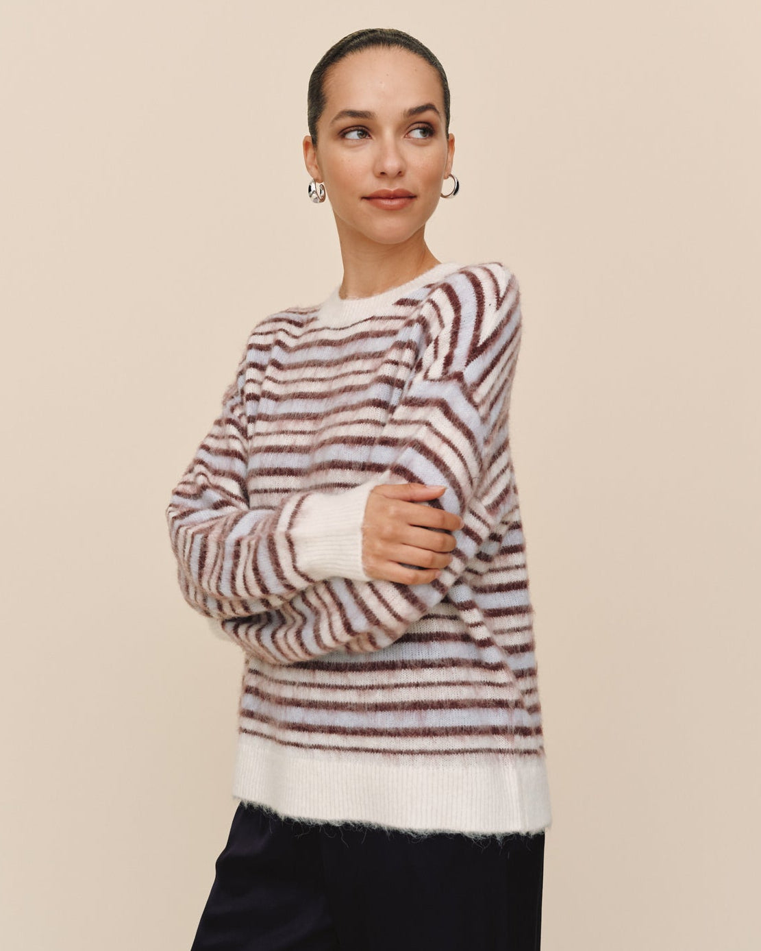 Bella DahlStriped Crew Neck Sweater - Frosty StripeSweaters