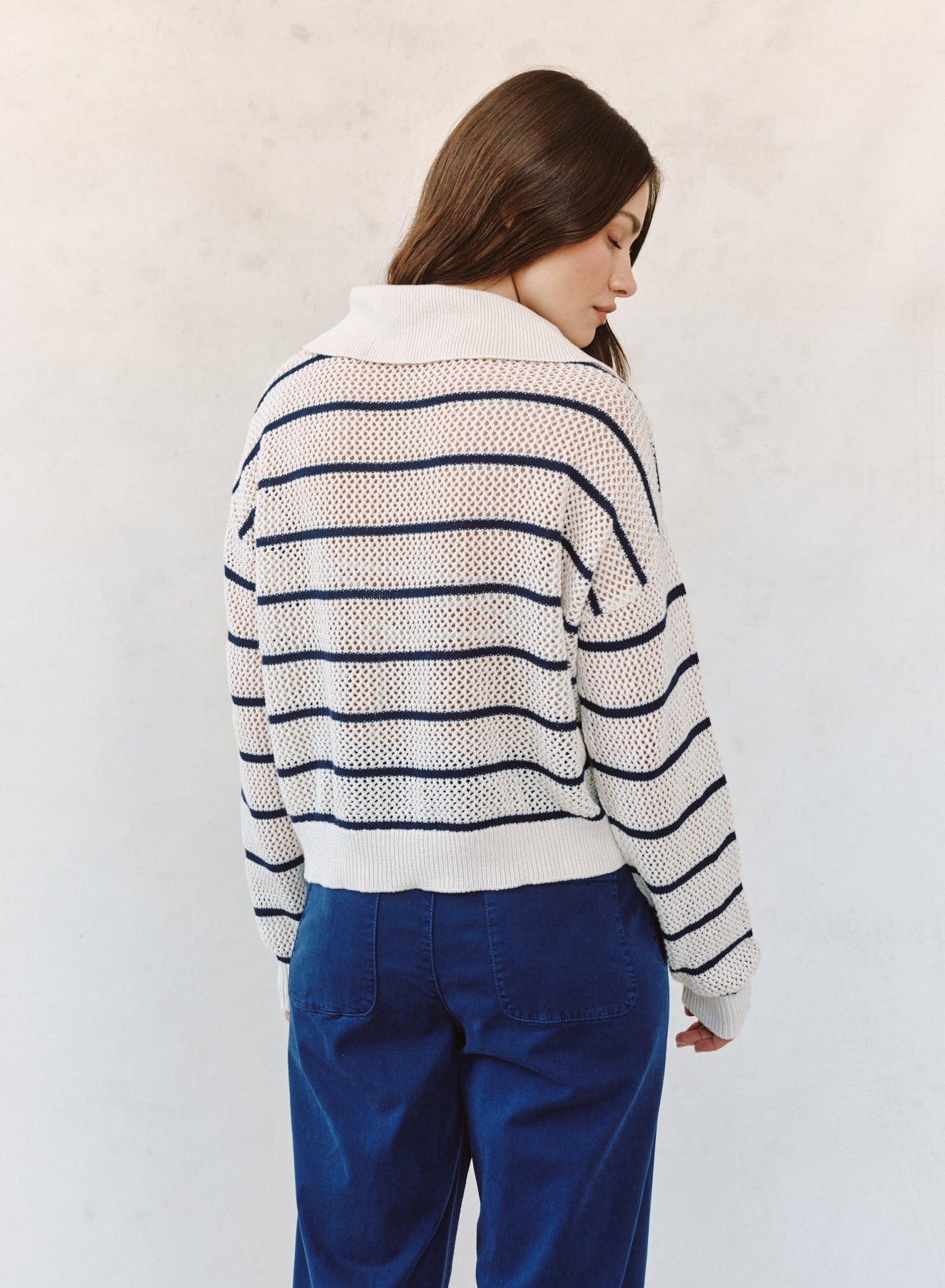 Bella DahlTassel Tie Open Knit Sweater - Ink StripeSweaters