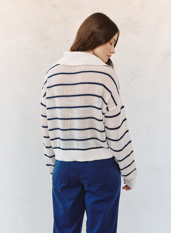 Bella Dahl Tassel Tie Open Knit Sweater - Ink Stripe View 2