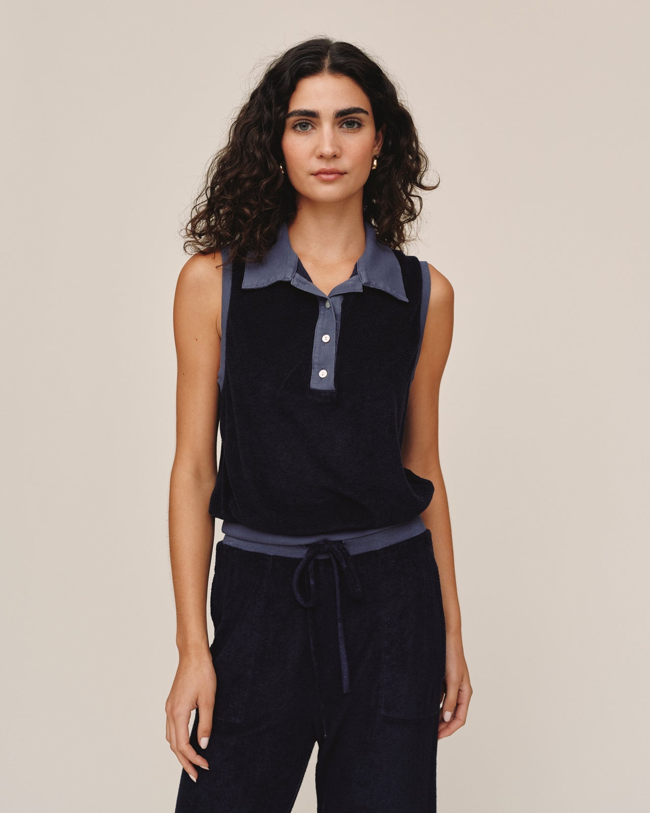Bella DahlTerry Sleeveless Collar Top - Nautical NightTops
