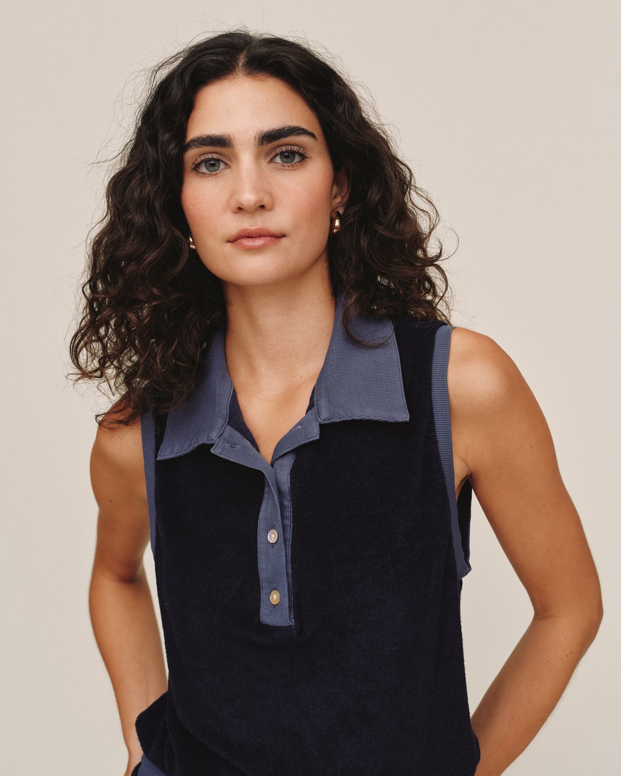 Bella DahlTerry Sleeveless Collar Top - Nautical NightTops
