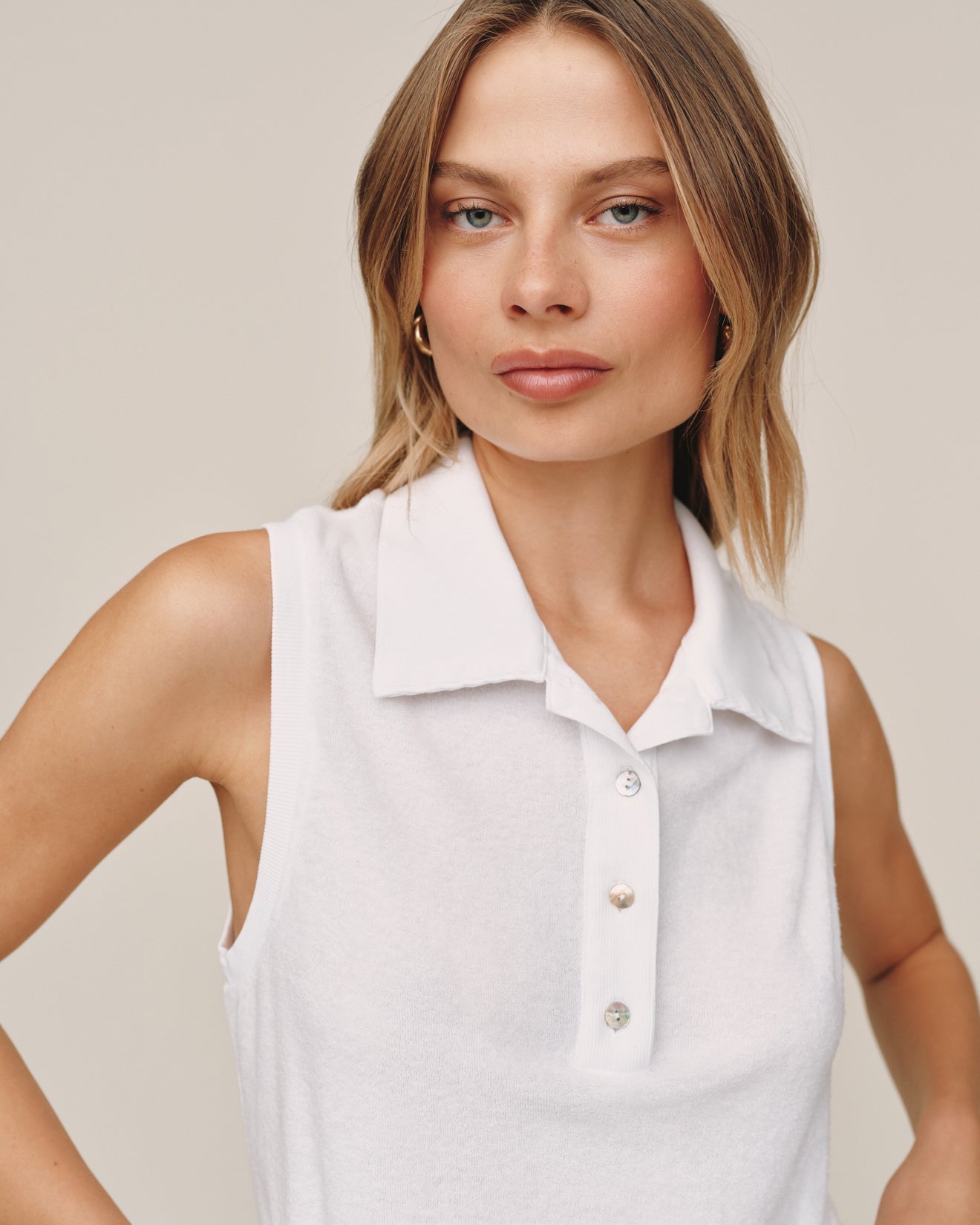 Bella DahlTerry Sleeveless Collar Top - WhiteTops