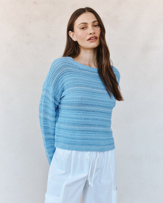 Bella Dahl Textured Crew Neck Sweater - Sea Breeze Blue View 2