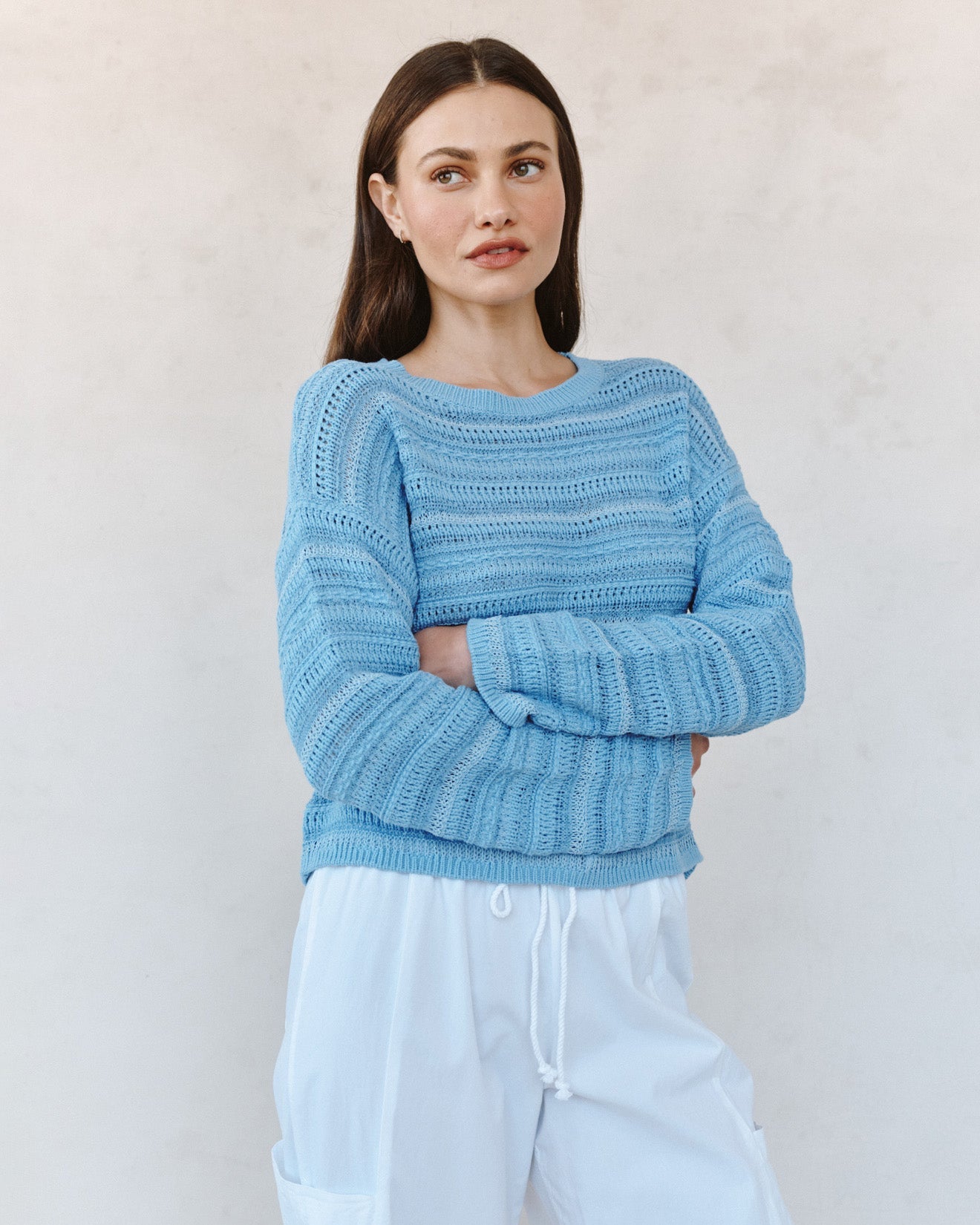 Textured Crew Neck Sweater - Sea Breeze Blue – Bella Dahl