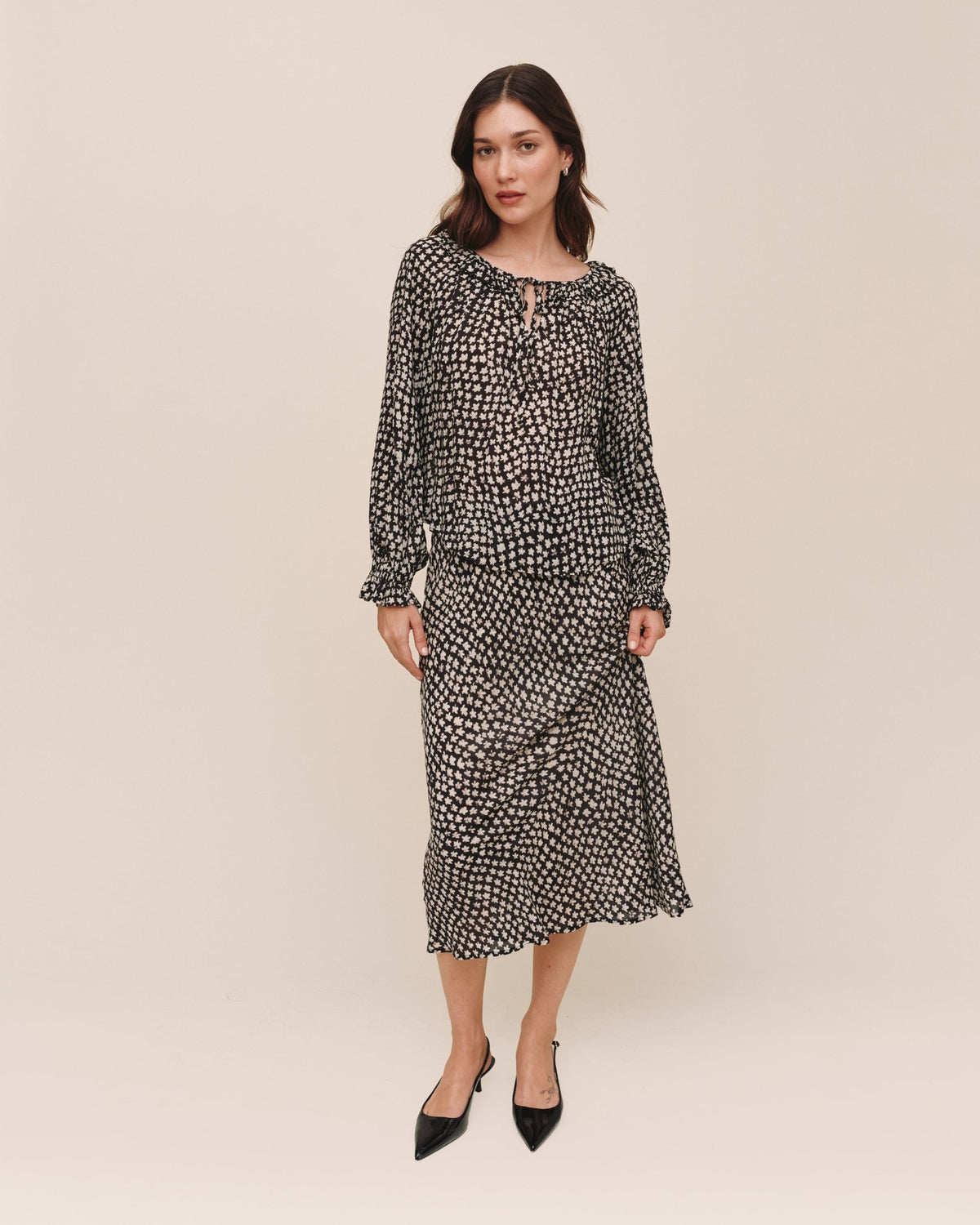 Bella DahlTie Neck Ruffle Top - Sketched Stars PrintTops