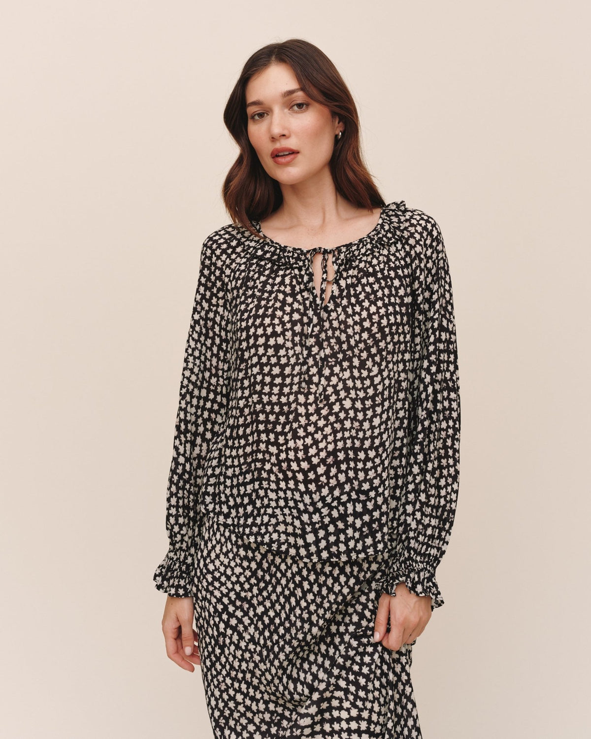 Bella DahlTie Neck Ruffle Top - Sketched Stars PrintTops