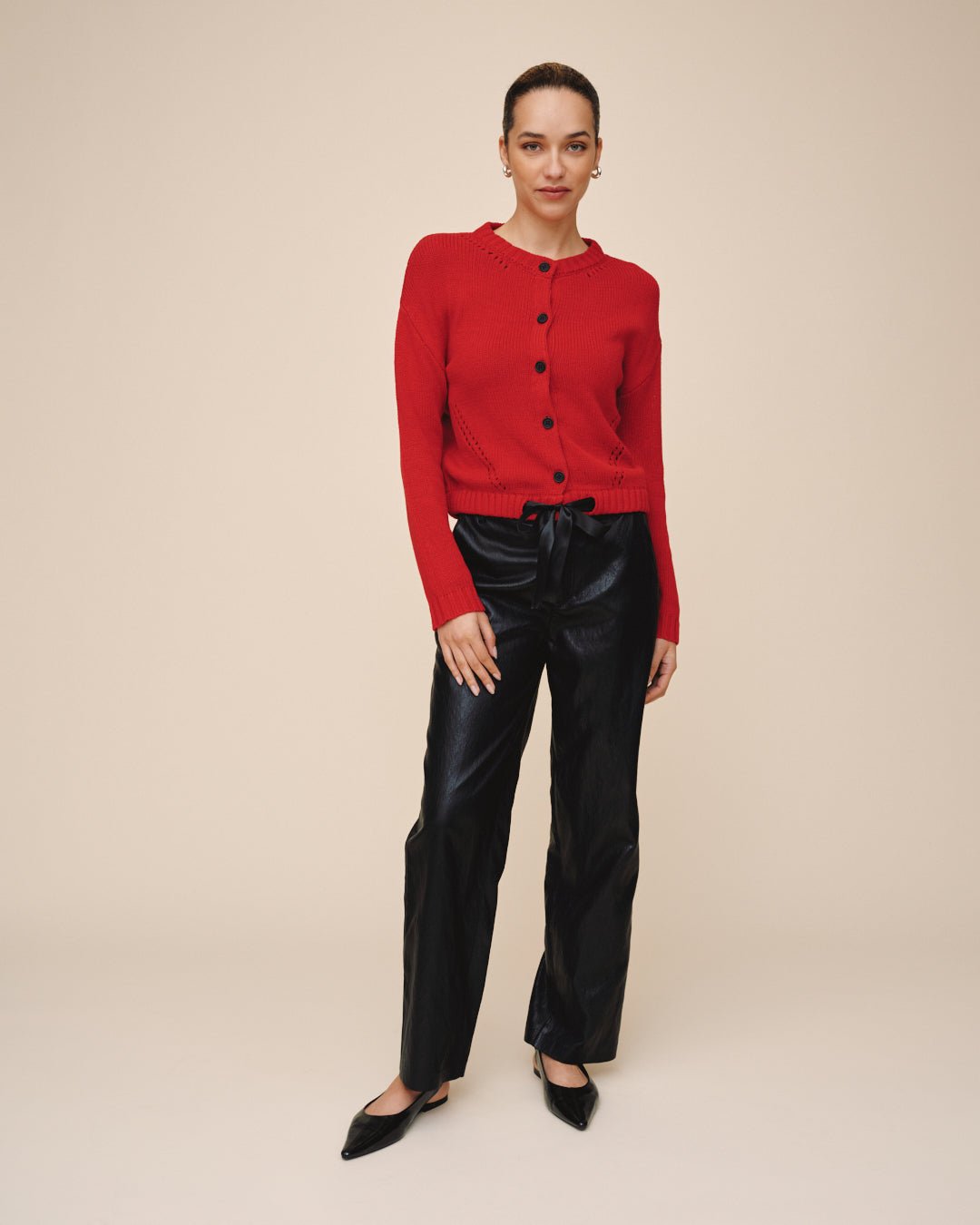 Bella DahlTie Waist Cardigan - Crimson CherryTops