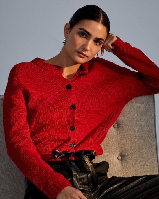 Bella Dahl Tie Waist Cardigan - Crimson Cherry