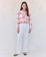Bella DahlTwo Pocket Fray Hem Crop Shirt - Pink Sunset Shadow PlaidTops