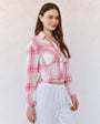 Bella DahlTwo Pocket Fray Hem Crop Shirt - Pink Sunset Shadow PlaidTops