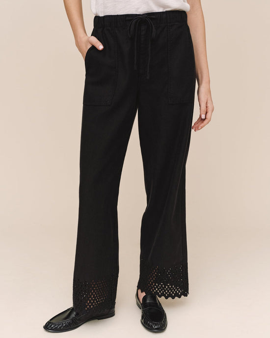 Bella Dahl Utility Pant With Embroidered Scallop Edge - Black