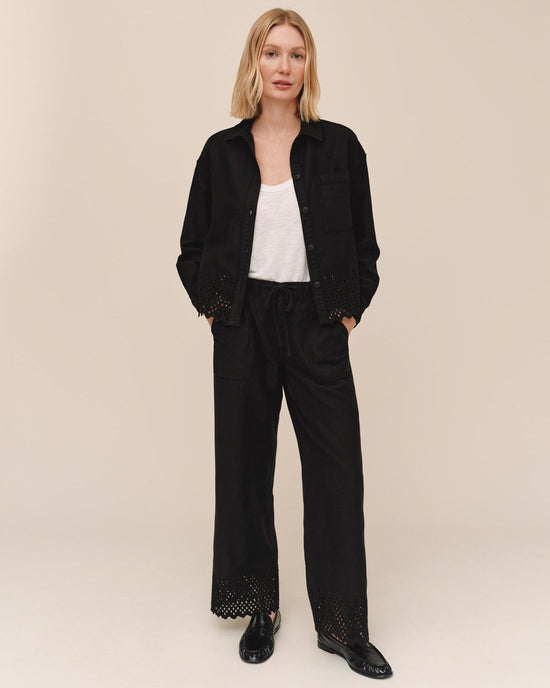 Bella Dahl Utility Pant With Embroidered Scallop Edge - Black