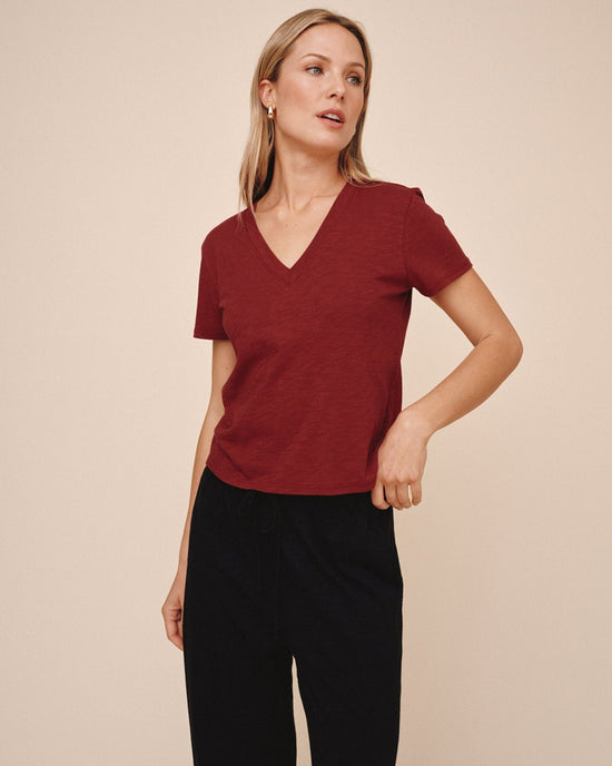 Bella Dahl V-Neck Tee - Deep Crimson